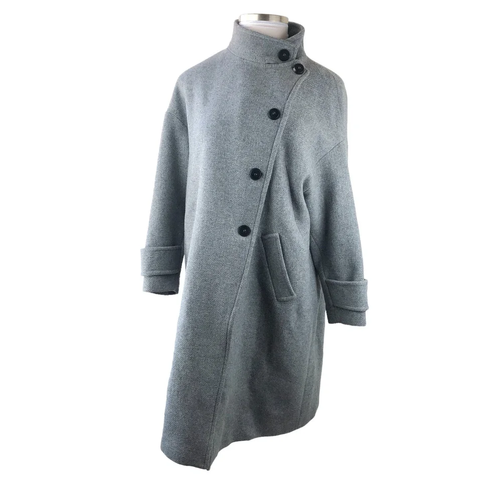 Zara Basic Asymmetric Button Coat Wool Blend Gray Women's Size XL - Picture 3 of 10